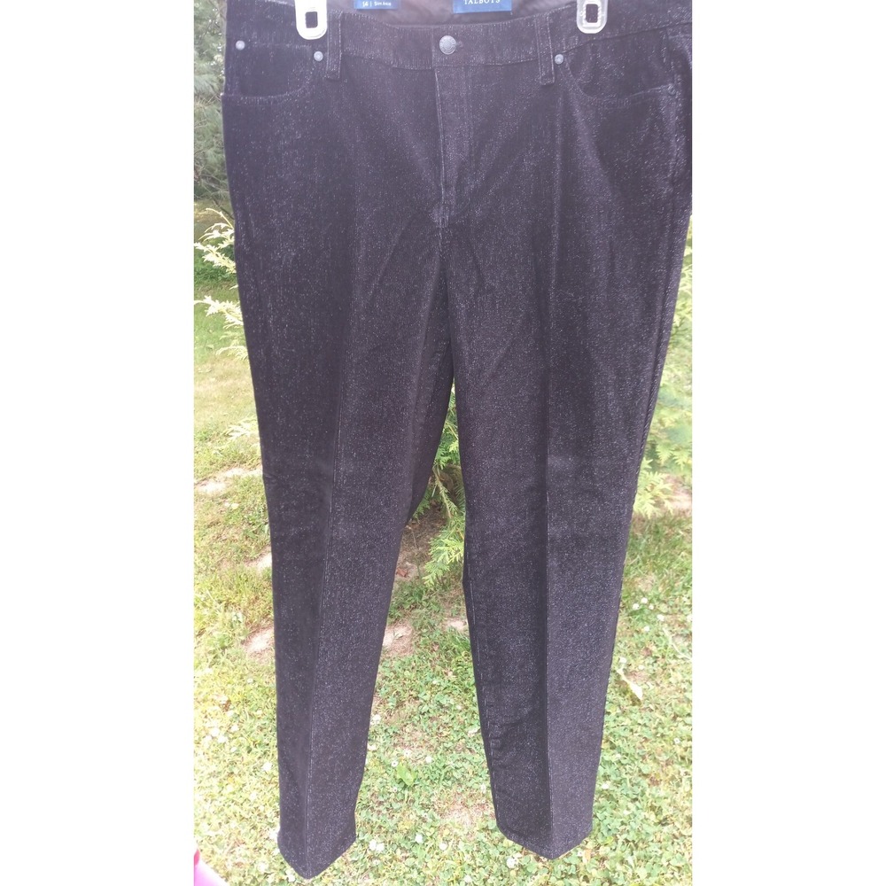Talbots 14 black glitter shiny corduroy slim ankle jeans cotton party sparkle